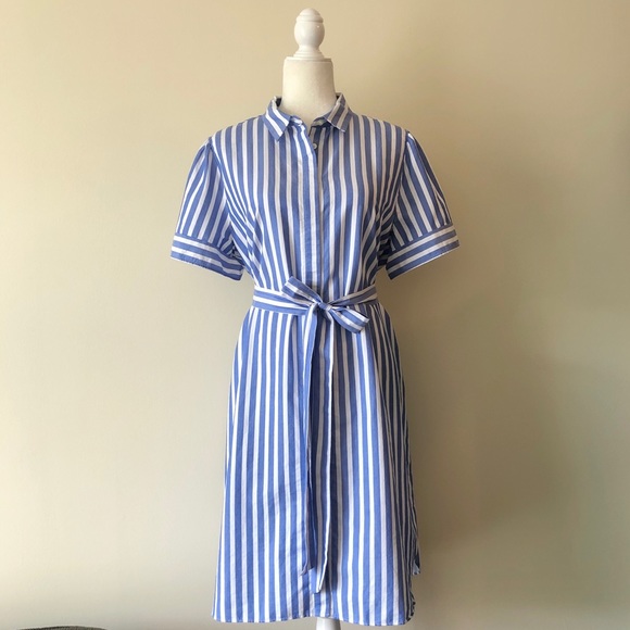 LOFT Dresses & Skirts - LOFT Striped Shirtdress Tie Waist in Blue & White
